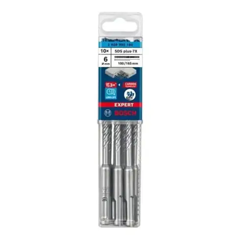 Bosch Forets à percussion EXPERT 6x100x165mm VE de 10 pièces SDS plus-7X