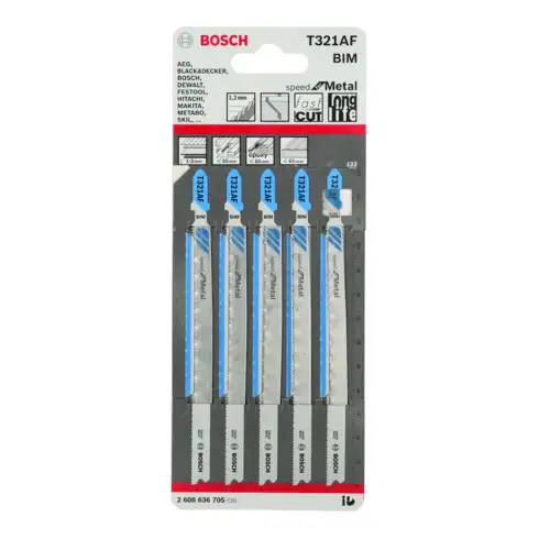 Bosch Lames de scie sauteuse T 321 AF VE 5 pcs Speed for Metal