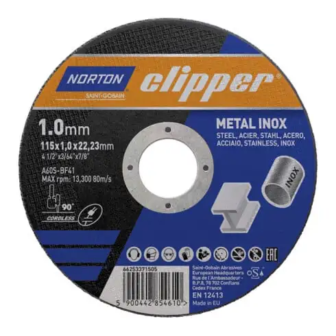 CLIPPER Disque de coupe métal inox A60S-115x1.0x22.23mm