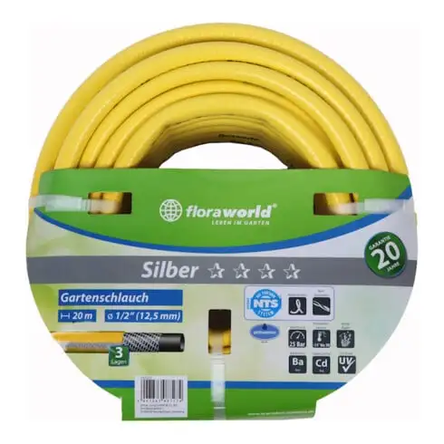 floraworld Tuyau d'arrosage de jardin 20 mm 3/4" 50 m Argent FW