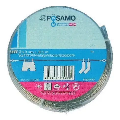 PÖSAMO Corde universelle en câble métallique PVC revêtu 4mm x 30m