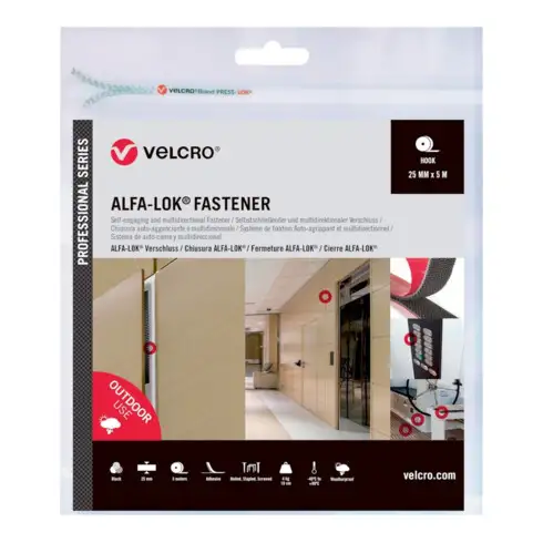 VELCRO ALFA-LOK Alfa-Lok® Attache 5m Bande à crochets 25mm Noir