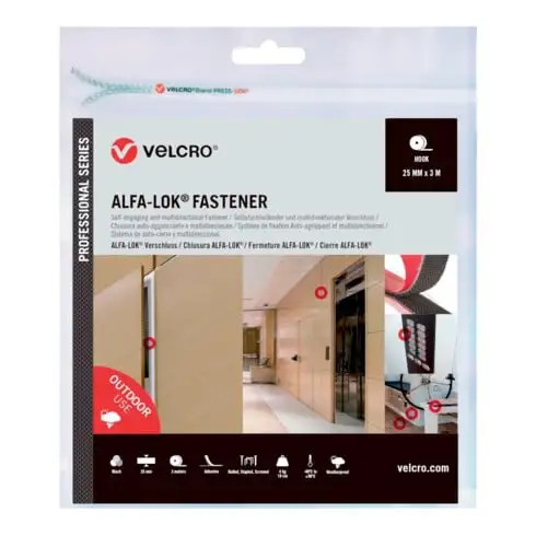 VELCRO ALFA-LOK Alfa-Lok® Bande auto-agrippante 3m Crochets 25mm Noir