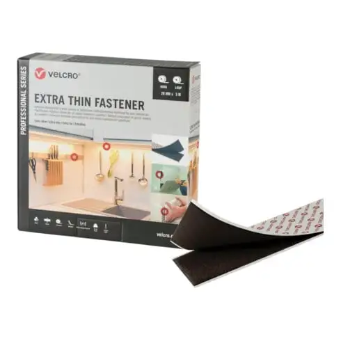 VELCRO Bande auto-agrippante extra fine 5m Crochet + Boucle 20mm Noir